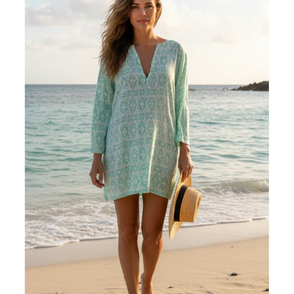 J Crew Size S Swimsuit Cover Up Tunic Geometric Cotton Casual Coastal Resort